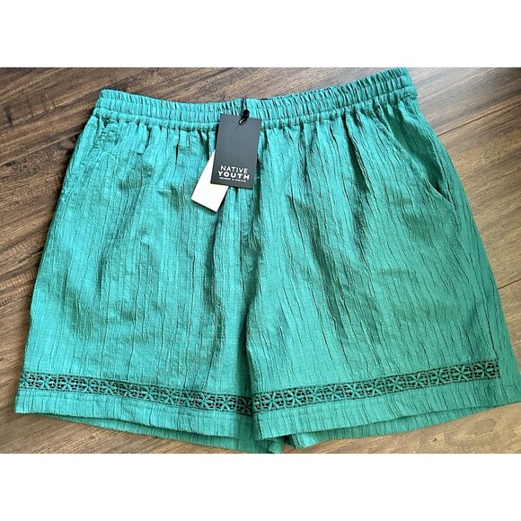 Native Youth Men's Relaxed-Fit Textured Seersucker Shorts Green Teal 34 - Picture 3 of 8